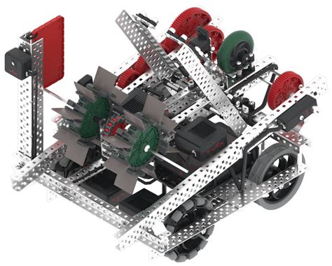 The design is incredibly simple, only requiring 2 11w speed motors (600 rmp), gear that for speed using a gear ratio of 84 - 36 (73), and thats it. . Vex robotics over under